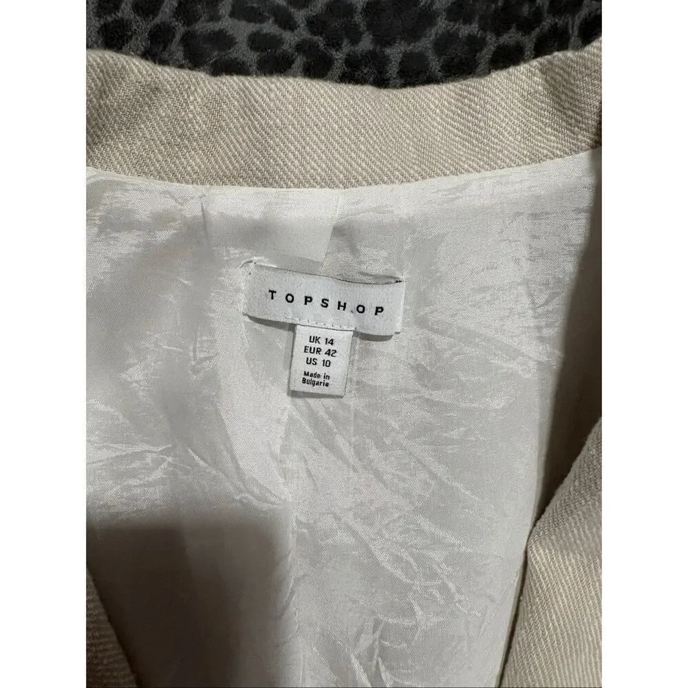 Topshop Double Breasted Blazer Womens US 10 Beige Cotton Oversized Jacket